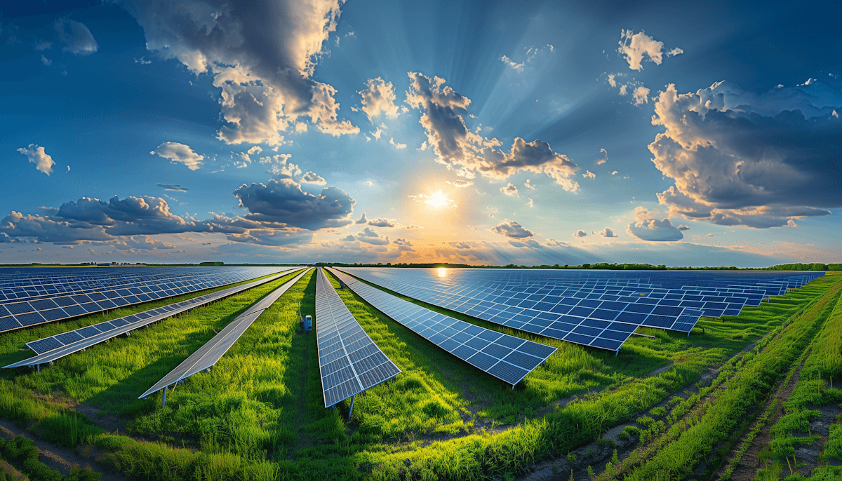 Solar farm at sunrise